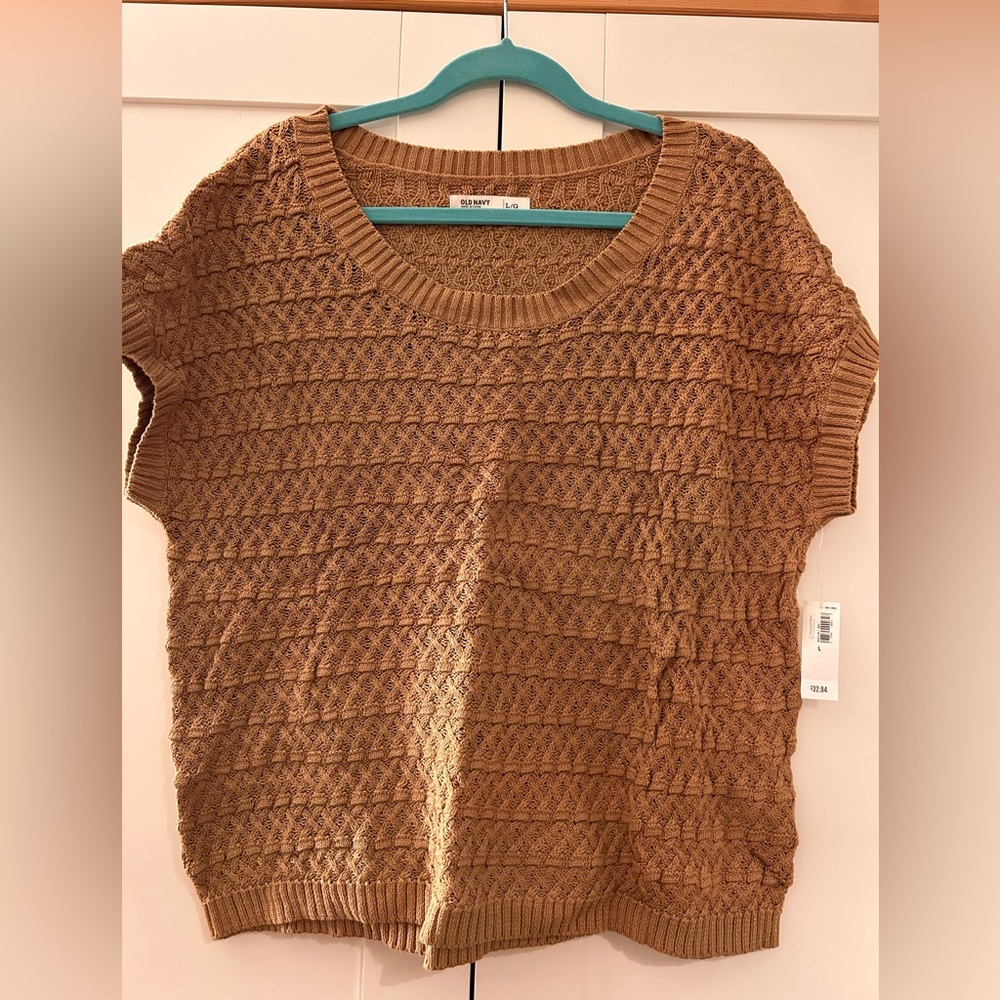 Old navy, crocheted,half sleeve, tan, large never worn with tag.